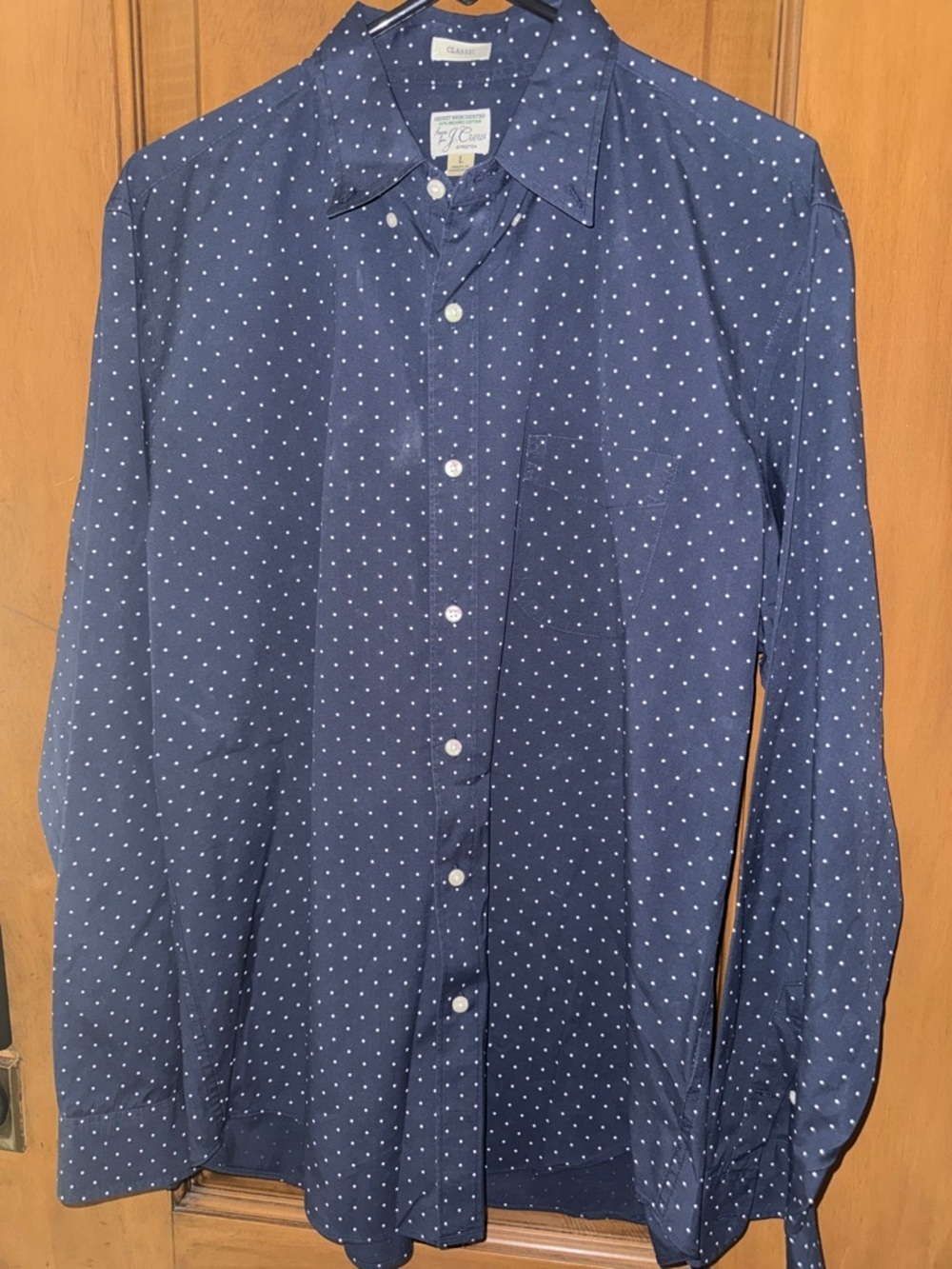 J. Crew Navy Button-Down Shirt with White Dot Pattern Classic fit sz L